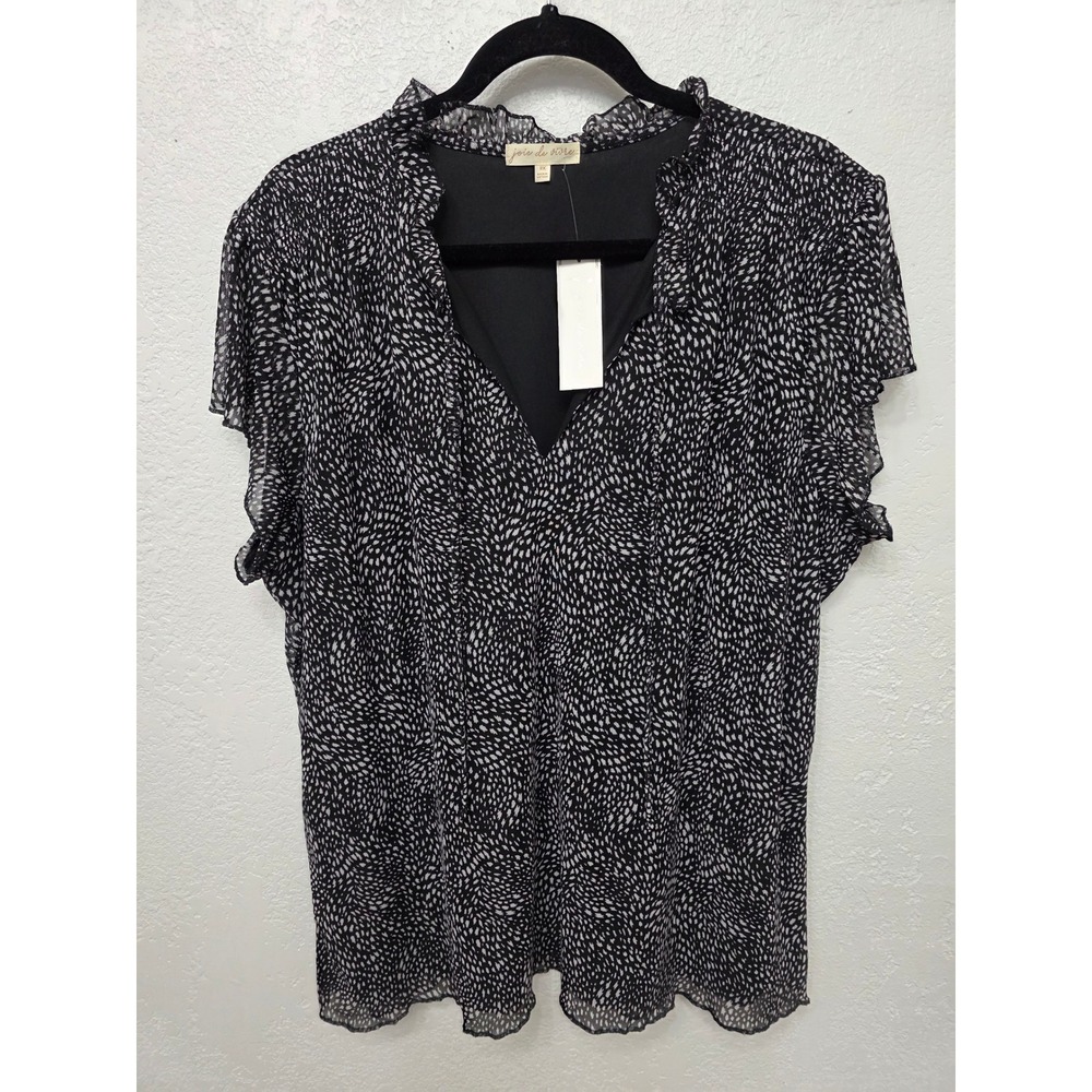 Joie de Vivre Blouse Black White Print Top Plus Size 2X